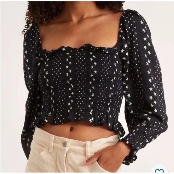 LOVESHACKFANCY Russell stars smocked top puff sleeve black white small pretty - Picture 2 of 10